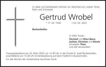 Anzeige von Gertrud Wrobel von MGO