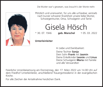Anzeige von Gisela Hösch von MGO
