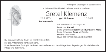 Anzeige von Gretel Klemenz von MGO