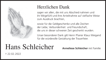 Anzeige von Hans Schleicher von MGO
