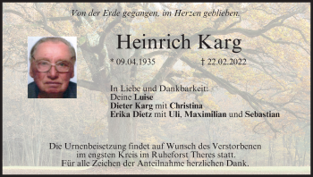Anzeige von Heinrich Karg von MGO