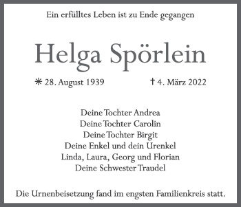 Anzeige von Helga Spörlein von MGO