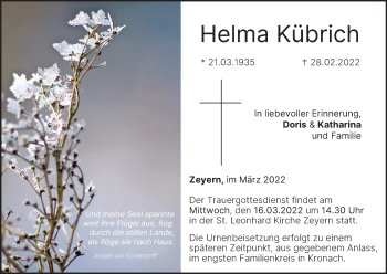 Anzeige von Helma Kübrich von MGO