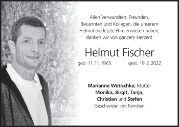 Anzeige von Helmut Fischer von MGO