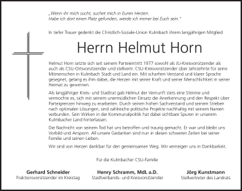 Anzeige von Helmut Horn von MGO