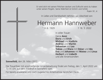 Anzeige von Hermann Hannweber von MGO