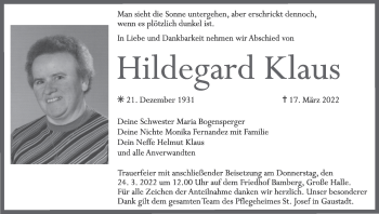 Anzeige von Hildegard Klaus von MGO