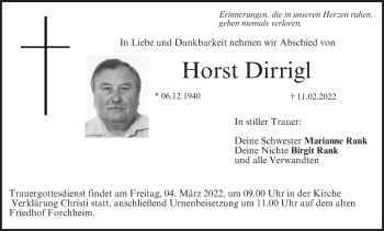 Anzeige von Horst Dirrigl von MGO