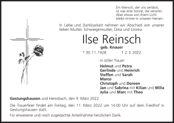 Anzeige von Ilse Reinsch von MGO