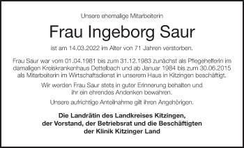 Anzeige von Ingeborg Saur von MGO