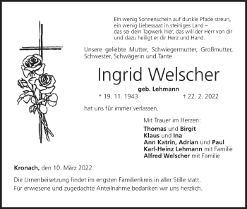 Anzeige von Ingrid Welscher von MGO