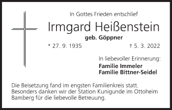 Anzeige von Irmgard Heißenstein von MGO
