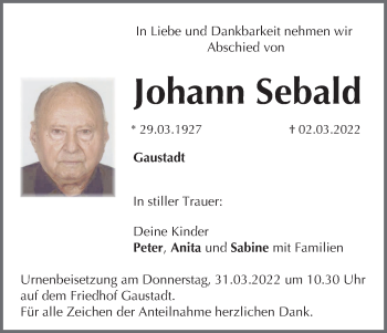 Anzeige von Johann Sebald von MGO