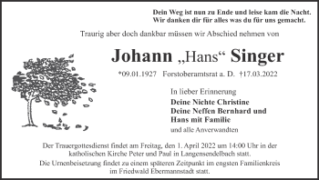 Anzeige von Johann Singer von MGO