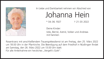 Anzeige von Johanna Hein von MGO
