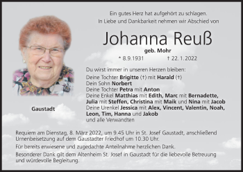 Anzeige von Johanna Reuß von MGO