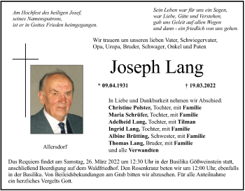 Anzeige von Joseph Lang von MGO