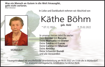 Anzeige von Käthe Böhm von MGO