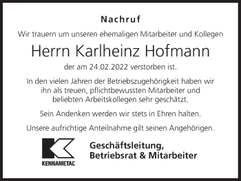 Anzeige von Karlheinz Hofmann von MGO