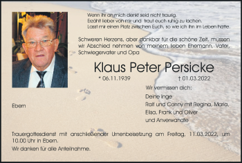 Anzeige von Klaus Peter Persicke von MGO