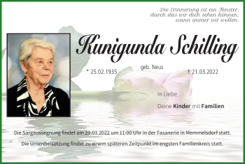 Anzeige von Kunigunda Schilling von MGO