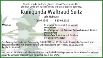 Anzeige von Kunigunda Waltraud Seitz von MGO