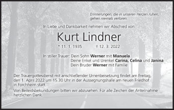 Anzeige von Kurt Lindner von MGO