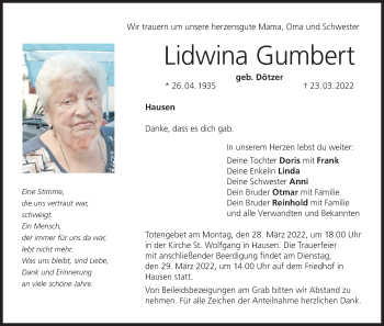 Anzeige von Lidwina Gumbert von MGO