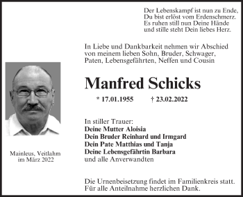 Anzeige von Manfred Schicks von MGO