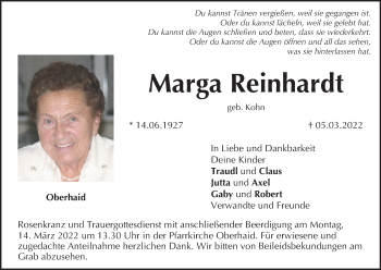 Anzeige von Marga Reinhardt von MGO