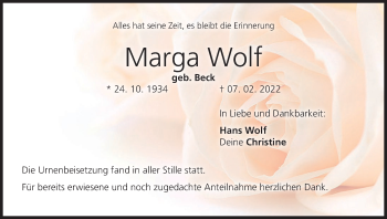 Anzeige von Marga Wolf von MGO
