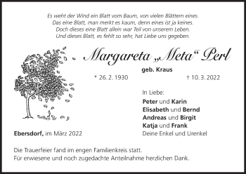 Anzeige von Margareta Perl von MGO