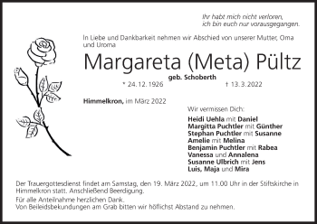 Anzeige von Margareta Pültz von MGO