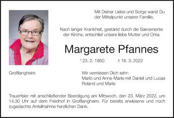 Anzeige von Margarete Pfannes von MGO