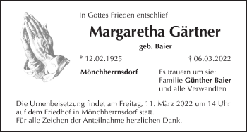 Anzeige von Margaretha Gärtner von MGO