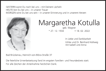 Anzeige von Margaretha Kotulla von MGO