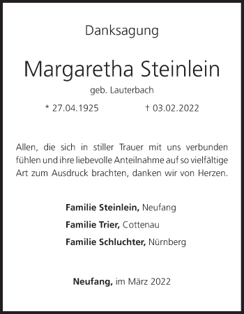 Anzeige von Margaretha Steinlein von MGO