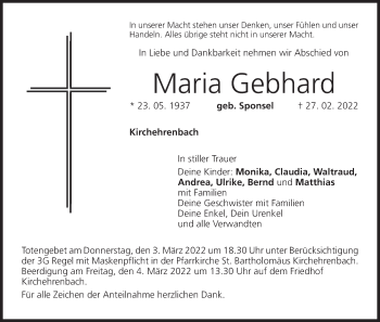 Anzeige von Maria Gebhard von MGO