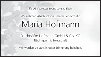 Anzeige von Maria Hofmann von MGO