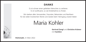 Anzeige von Maria Kohler von MGO