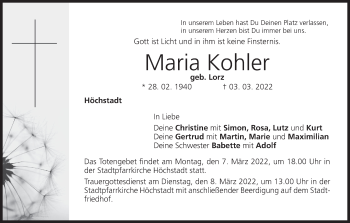 Anzeige von Maria Kohler von MGO