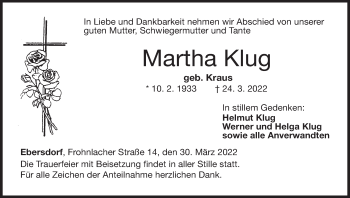 Anzeige von Martha Klug von MGO