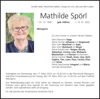 Anzeige von Mathilde Spörl von MGO