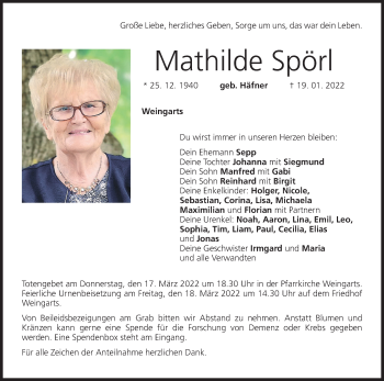 Anzeige von Mathilde Spörl von MGO