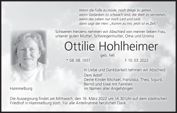Anzeige von Ottilie Hohlheimer von MGO