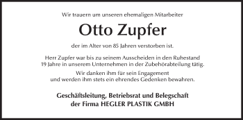 Anzeige von Otto Zupfer von MGO