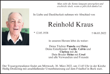 Anzeige von Reinhold Kraus von MGO