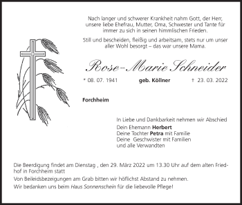 Anzeige von Rose-Marie Schneider von MGO