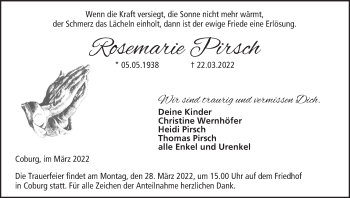 Anzeige von Rosemarie Pirsch von MGO