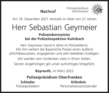 Anzeige von Sebastian Geymeier von MGO